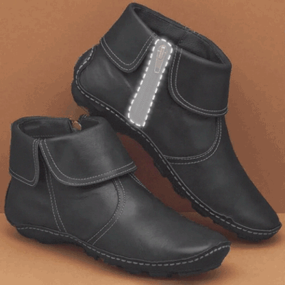 Women Hemmed Zip Casual Plain Round Toe Short Boots With Flat Heel