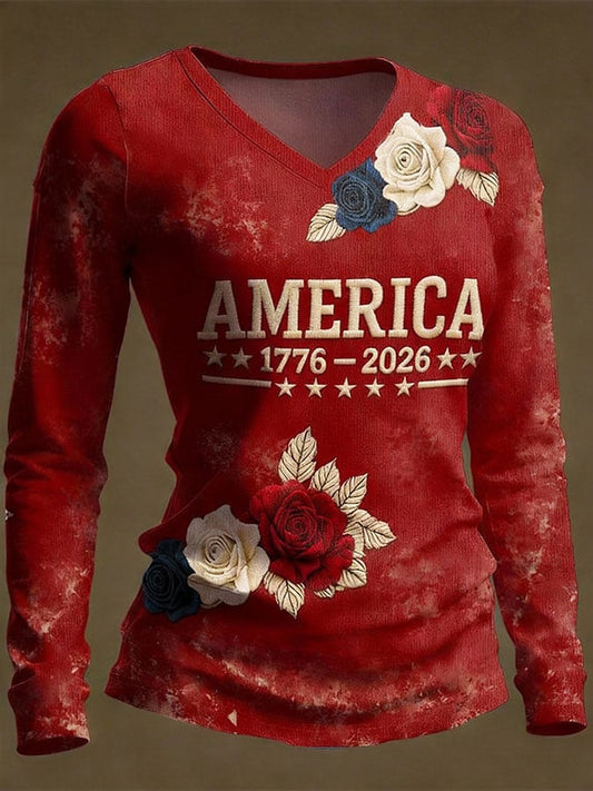 Women's American 250th Anniversary Print V-Neck Top