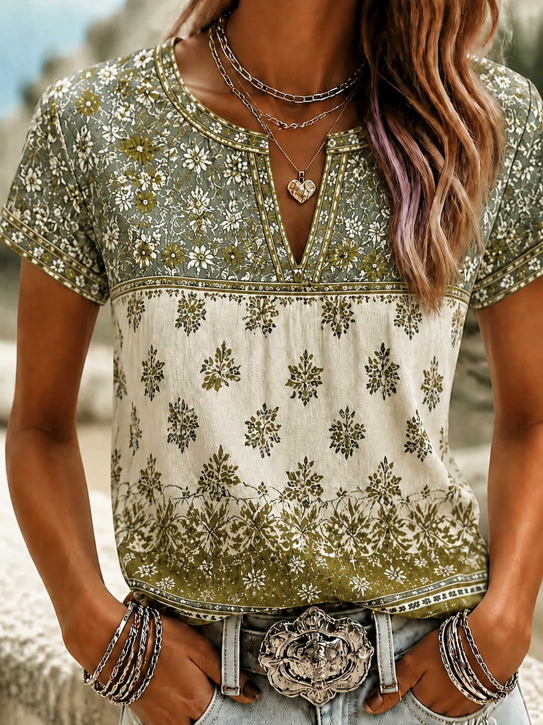 Women'S Casual Cotton Linen American Independence Day Floral Art Printed Short Sleeved T-Shirt