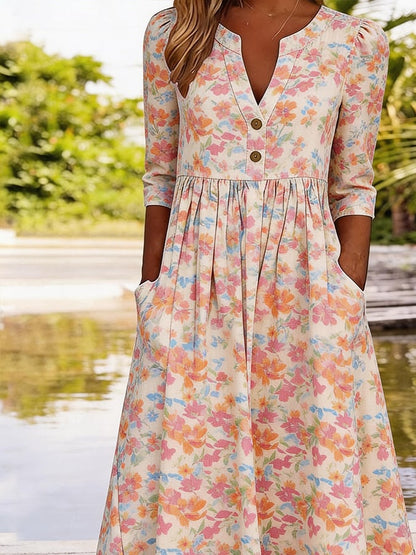 Women's Casual V-Neck Printed Dress