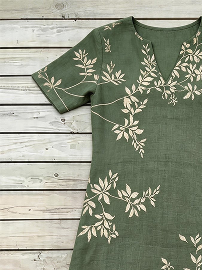 Women's Casual V-Neck Short-Sleeve Printed Dress