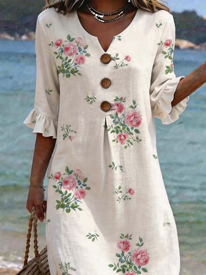Women's Casual V-Neck Printed Dress