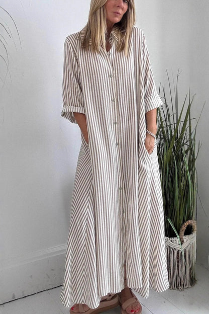 Elegant Women's Dress With A Three-quarter Sleeve And A Lapel Collar