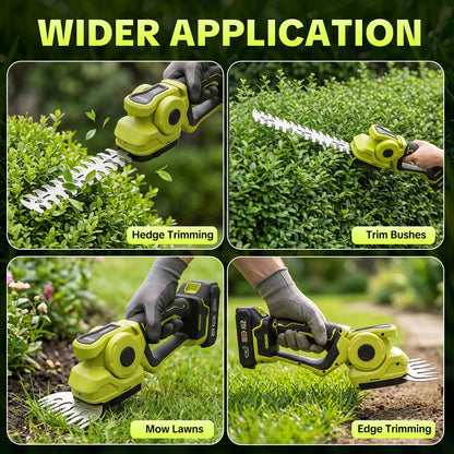Cordless 2-in-1 Grass Shear & Shrub Trimmer, Handheld Electric Hedge Trimmer, 2*21V Batteries,Lightweight for Lawn Hedge Garden Yard Maintenance fathersdaygift