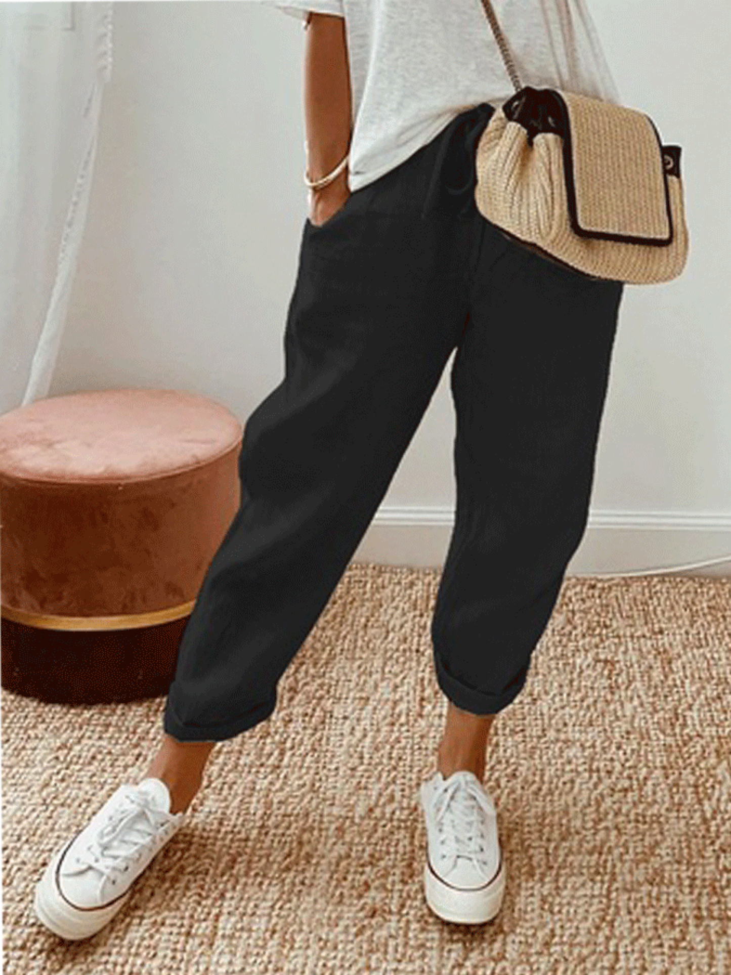 Women's Cotton Linen Solid Color Casual Trousers