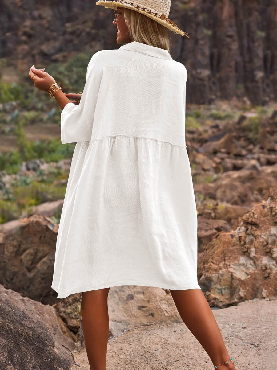 Women's Solid Color Casual Elegant Cotton And Linen Dress