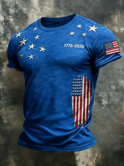 Retro American 1776-2026 Commemorative Print Men's T-Shirt