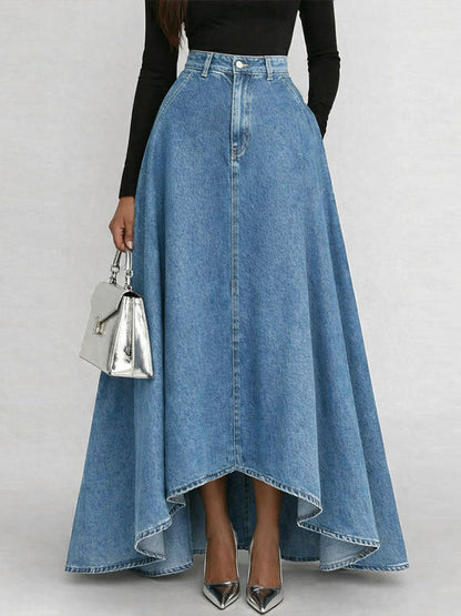 Women's High-waisted Loose-fitting A-line Denim Skirt