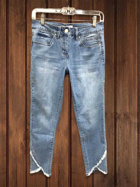 High Waist Irregular Hustler Ankle Fray Jeans