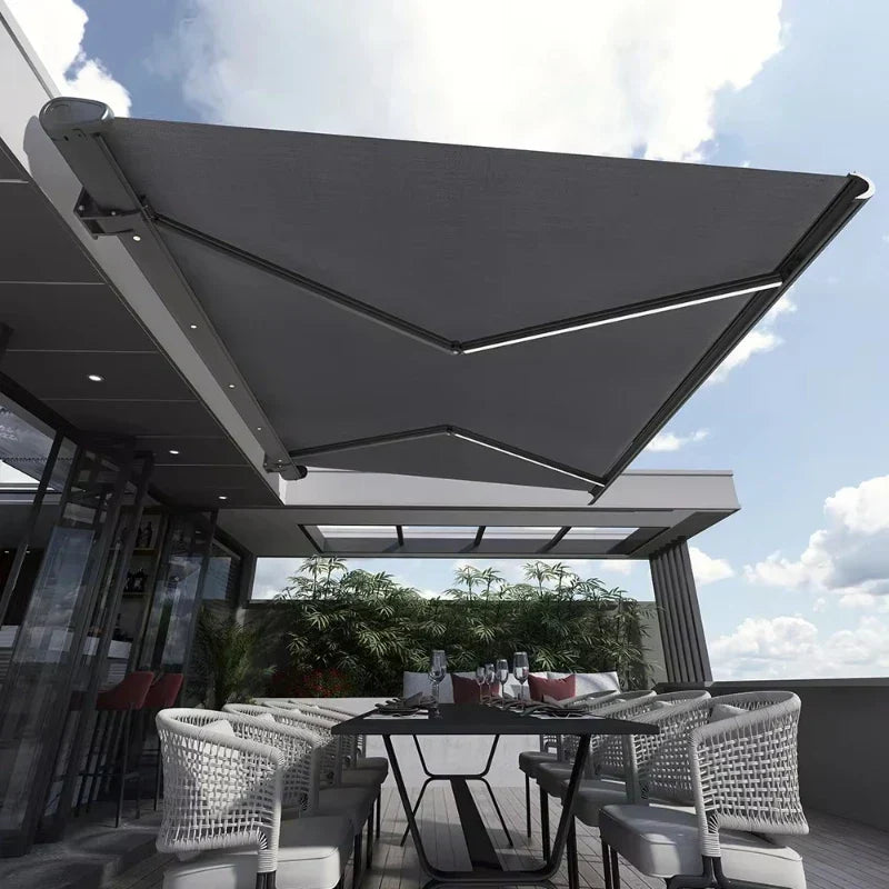 Wall-mounted electric retractable waterproof outdoor awning