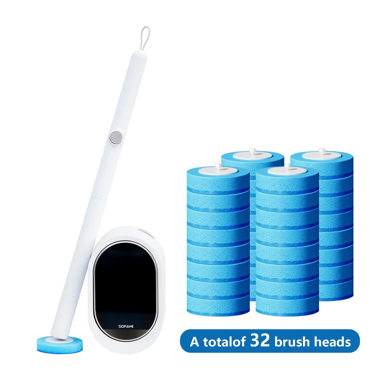 Disposable Toilet Brush Kit - 32/16 Refill Heads & Holder, Rotating No-Touch Deep Cleaner for Under-Rim & Corner, Bathroom Cleaning Tool for Home, RV