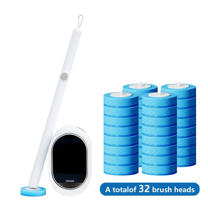 Disposable Toilet Brush Kit - 32/16 Refill Heads & Holder, Rotating No-Touch Deep Cleaner for Under-Rim & Corner, Bathroom Cleaning Tool for Home, RV