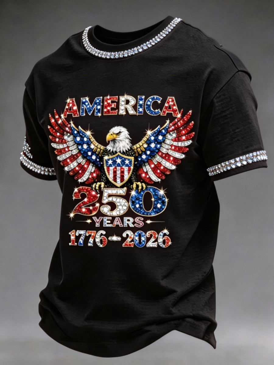 American 250th Anniversary Rhinestone Design Men's T-Shirt