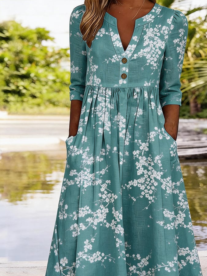 Women's Casual V-Neck Printed Dress