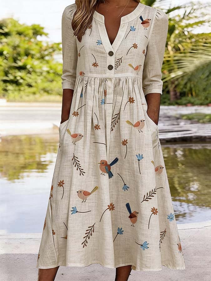 Women's Casual V-Neck Printed Dress