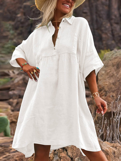 Women's Solid Color Casual Elegant Cotton And Linen Dress