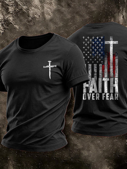 Men's American Flag Faith Printed Casual T-shirt