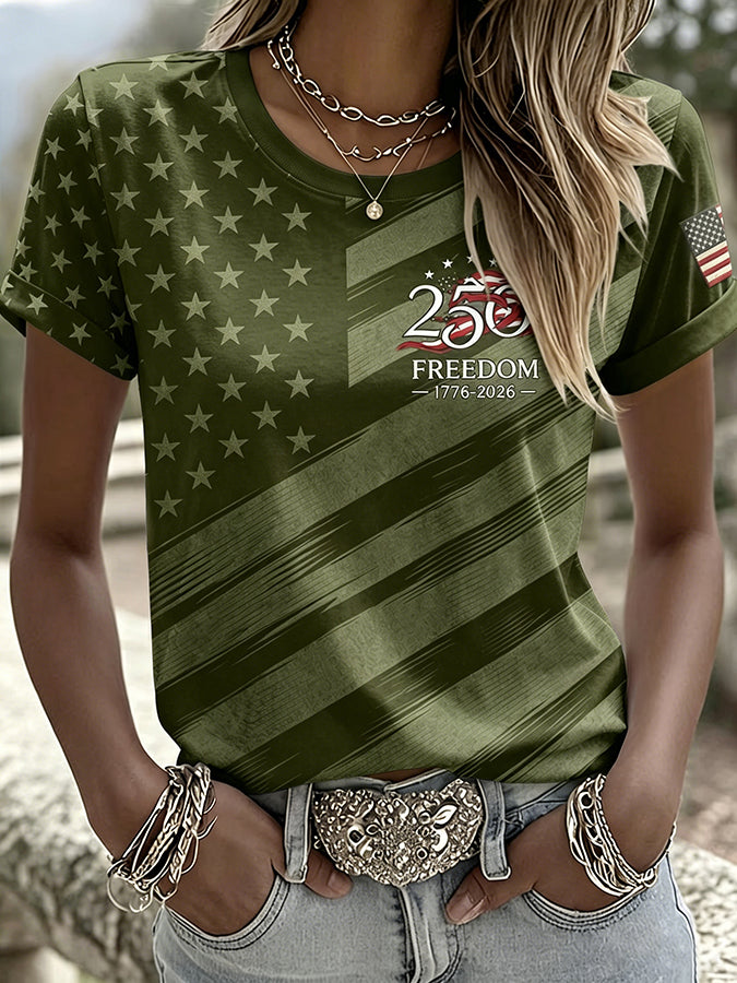 Women'S  America Flag Printed Casual T-Shirt