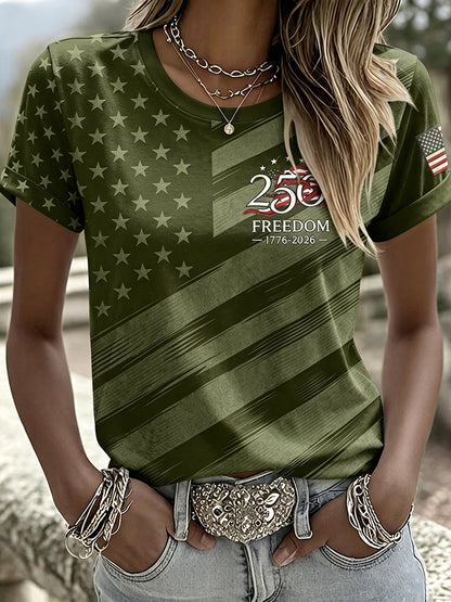 Women'S  America Flag Printed Casual T-Shirt