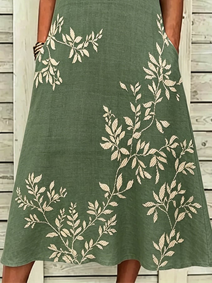 Women's Casual V-Neck Short-Sleeve Printed Dress
