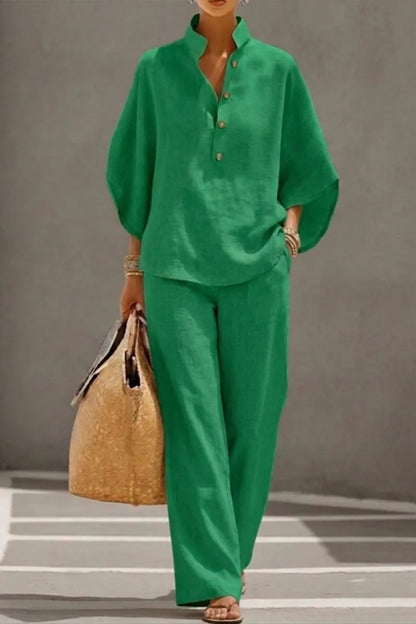 Women’s Batwing Sleeve Linen Cotton Two-Piece Set