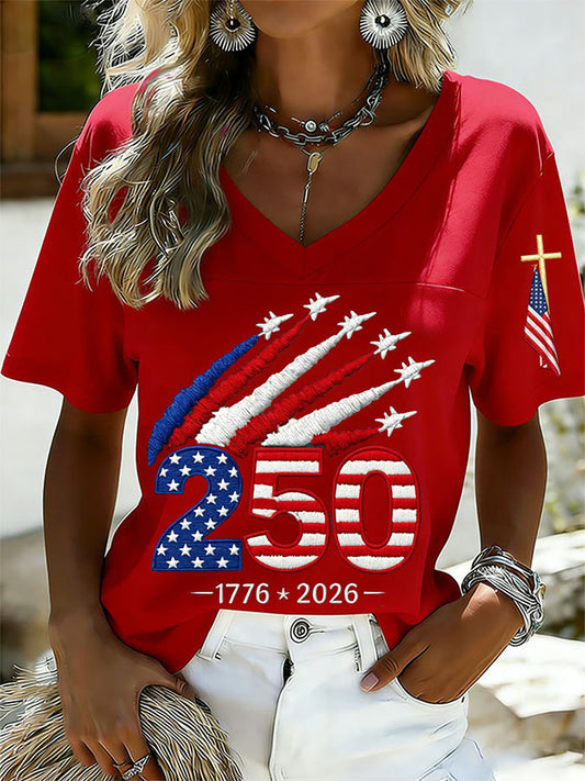Women'S Retro Independence Day Printed Casual Short Sleeved T-Shirt