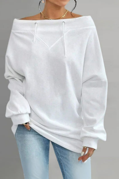 Women's Casual Off Shoulder Drawstring Batwing Sleeve Sweatshirt