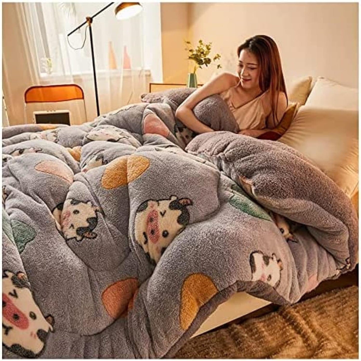 Thick warm cashmere blanket bedding hollow fiber down quilt