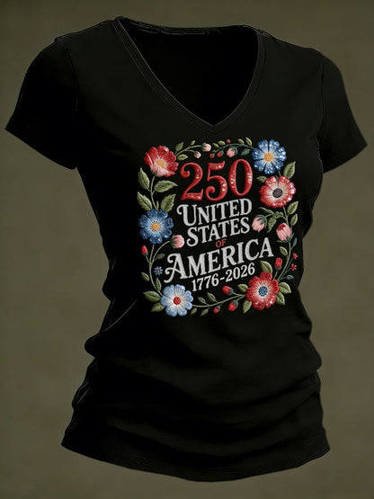 Women's casual retro American 250th  T-shirt