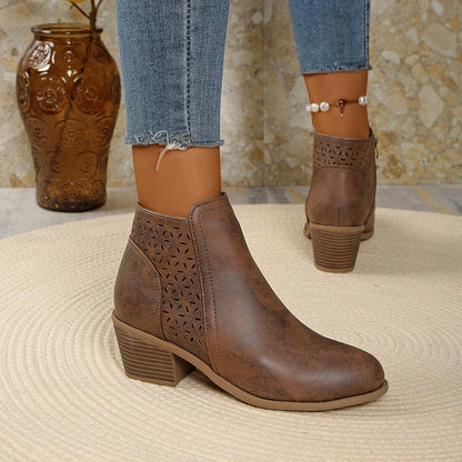 🔥 Women's Chunky Mid-Heel Slip-On Leather Orthopaedic Ankle Boots