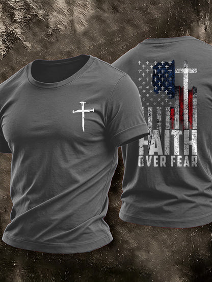 Men's American Flag Faith Printed Casual T-shirt