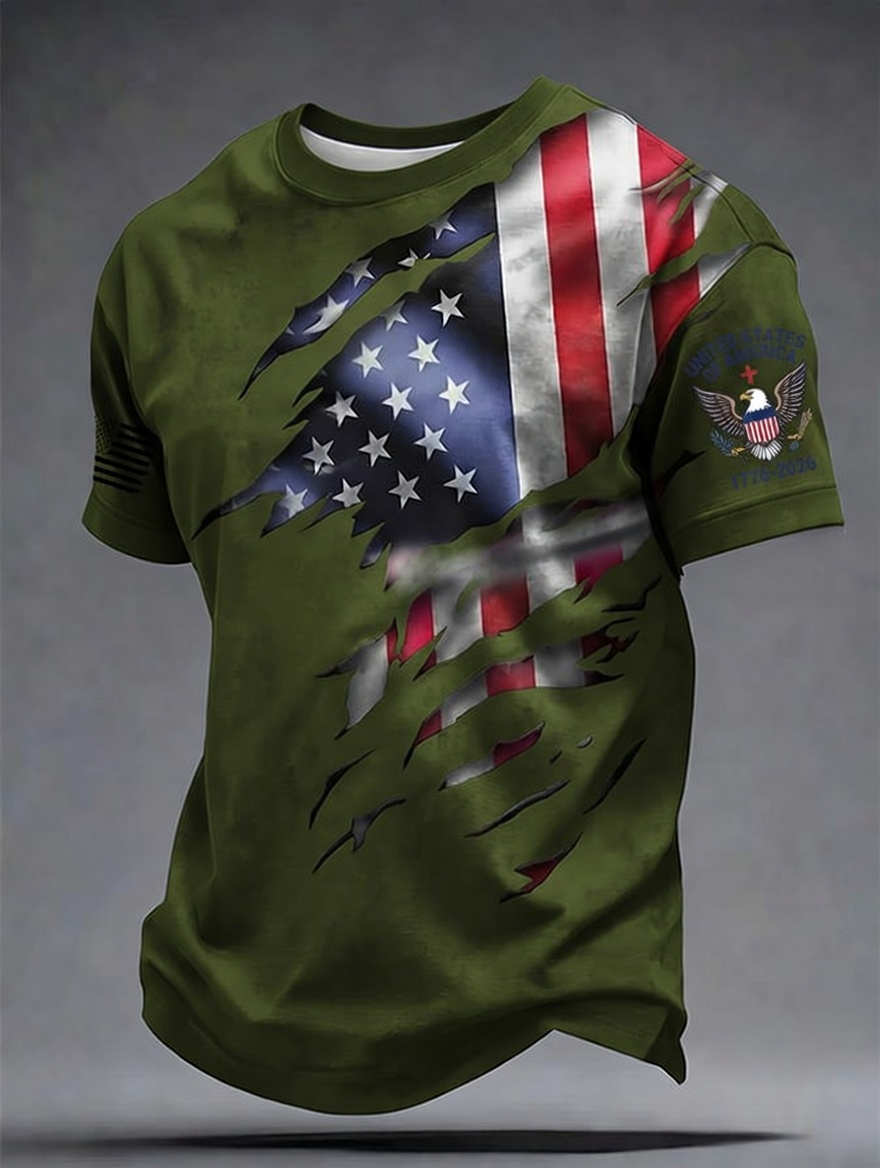Men'S Retro American Independence Day Printed Short Sleeved T-Shirt