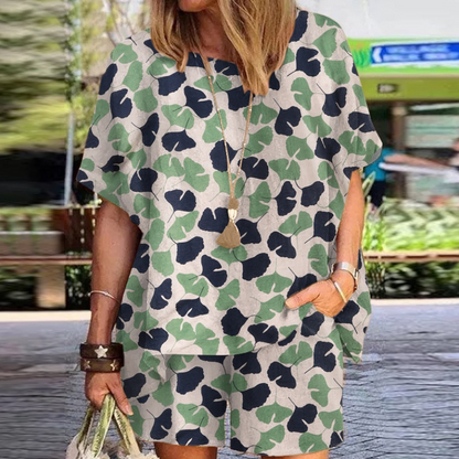 Women'S Polka Dot Print Round Neck Loose Short Sleeve Shorts Two-Piece Set