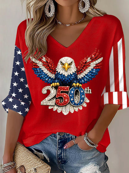 Women's American 250th Anniversary Three-Quarter Sleeve V-Neck Top