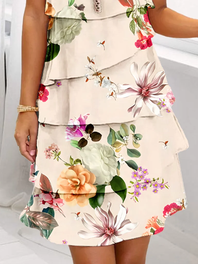 Women'S Multi-Plant Floral Print Cascade Dress