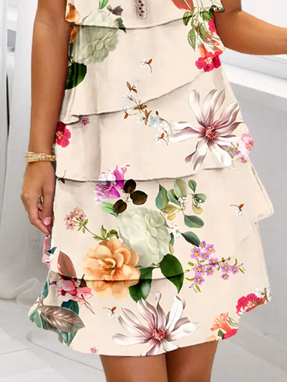 Women'S Multi-Plant Floral Print Cascade Dress