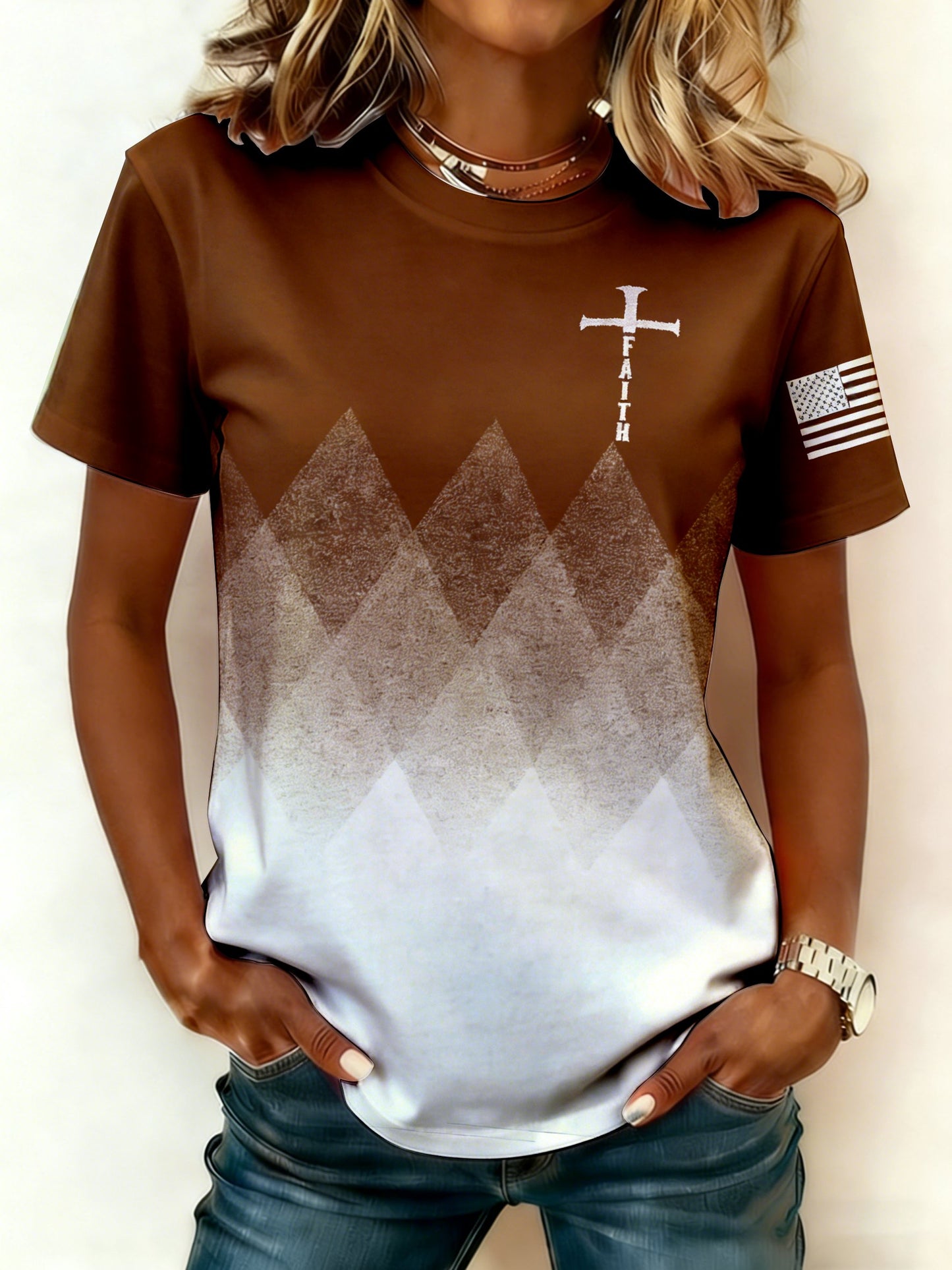 Women's Faith Print Round Neck Short-Sleeved T-Shirt