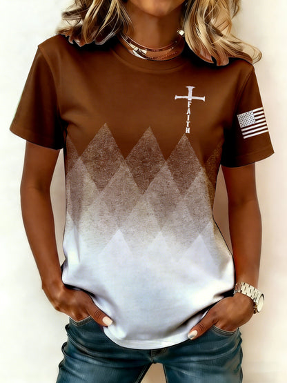 Women's Faith Print Round Neck Short-Sleeved T-Shirt