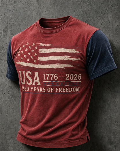 Men'S Casual American 250Th Anniversary Printed Round Neck Short Sleeved T-Shirt