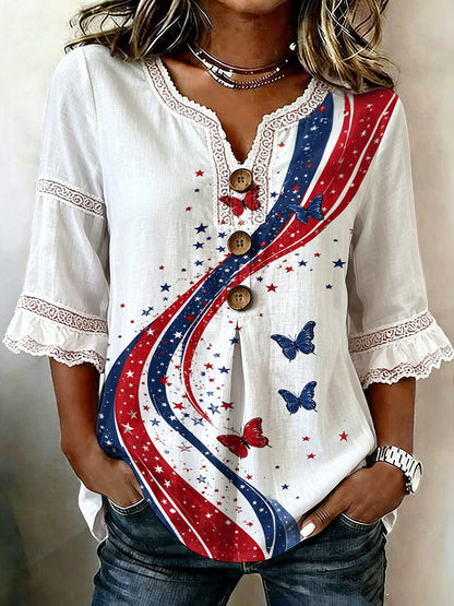 Women's Retro Independence Day Art Printed Casual Top