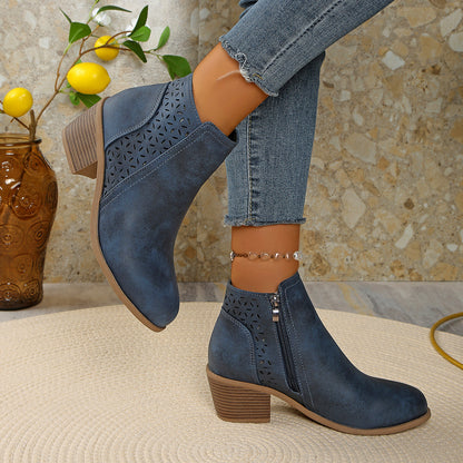 🔥 Women's Chunky Mid-Heel Slip-On Leather Orthopaedic Ankle Boots