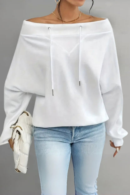 Women's Casual Off Shoulder Drawstring Batwing Sleeve Sweatshirt