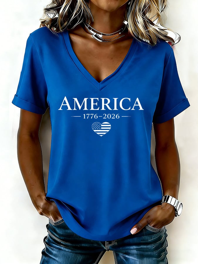 Women's casual retro American 250th anniversary T-shirt