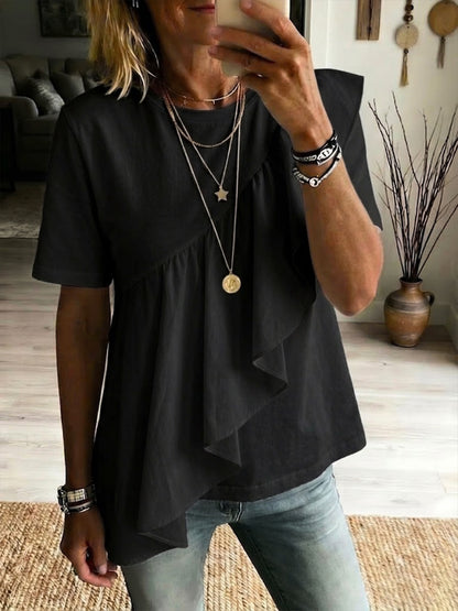 Casual Ruffled 100% Cotton T-shirt