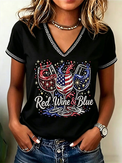 Women'S One Nation Under God Print Casual V-Neck T-Shirt