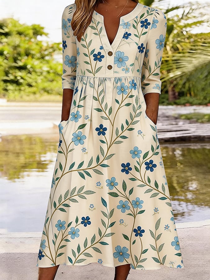 Women's Casual V-Neck Printed Dress