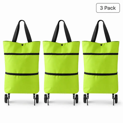 Foldable Shopping Trolley Bag with Wheels, Portable Reusable Grocery Tote, Lightweight Rolling Shopping Cart Bag with Carry Handles for Supermarket, Travel, Laundry and Daily Use