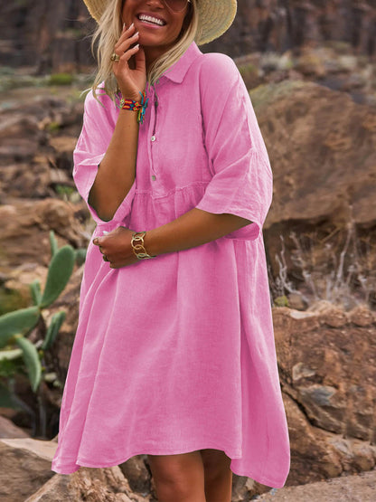 Women's Solid Color Casual Elegant Cotton And Linen Dress