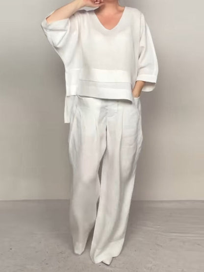 Women'S Casual Solid Color Irregular Cotton And Linen Suit