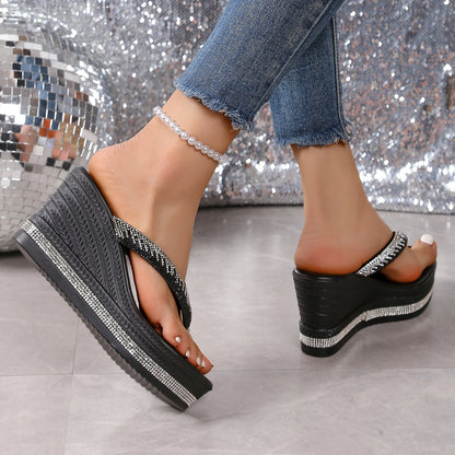 Women's Stylish Sparkling Rhinestone-Embellished Platform Sandals Slippers